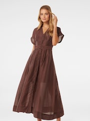 Forever New Brown Judith Shirt Belt Midi Dress contains Linen - Image 1 of 4