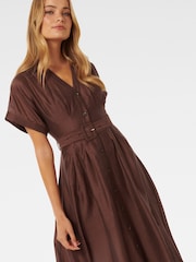Forever New Brown Judith Shirt Belt Midi Dress contains Linen - Image 2 of 4