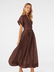 Forever New Brown Judith Shirt Belt Midi Dress contains Linen - Image 3 of 4