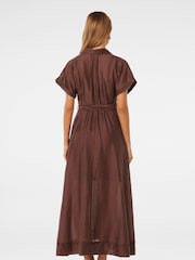 Forever New Brown Judith Shirt Belt Midi Dress contains Linen - Image 4 of 4