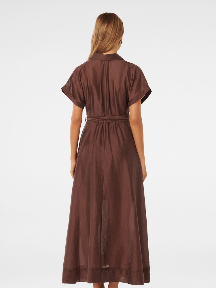 Forever New Brown Judith Shirt Belt Midi Dress contains Linen - Image 4 of 4