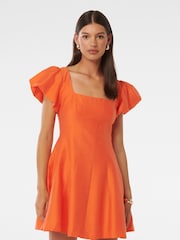 Forever New Orange Josie Petite Square Neck Mini Dress contains Linen - Image 1 of 5
