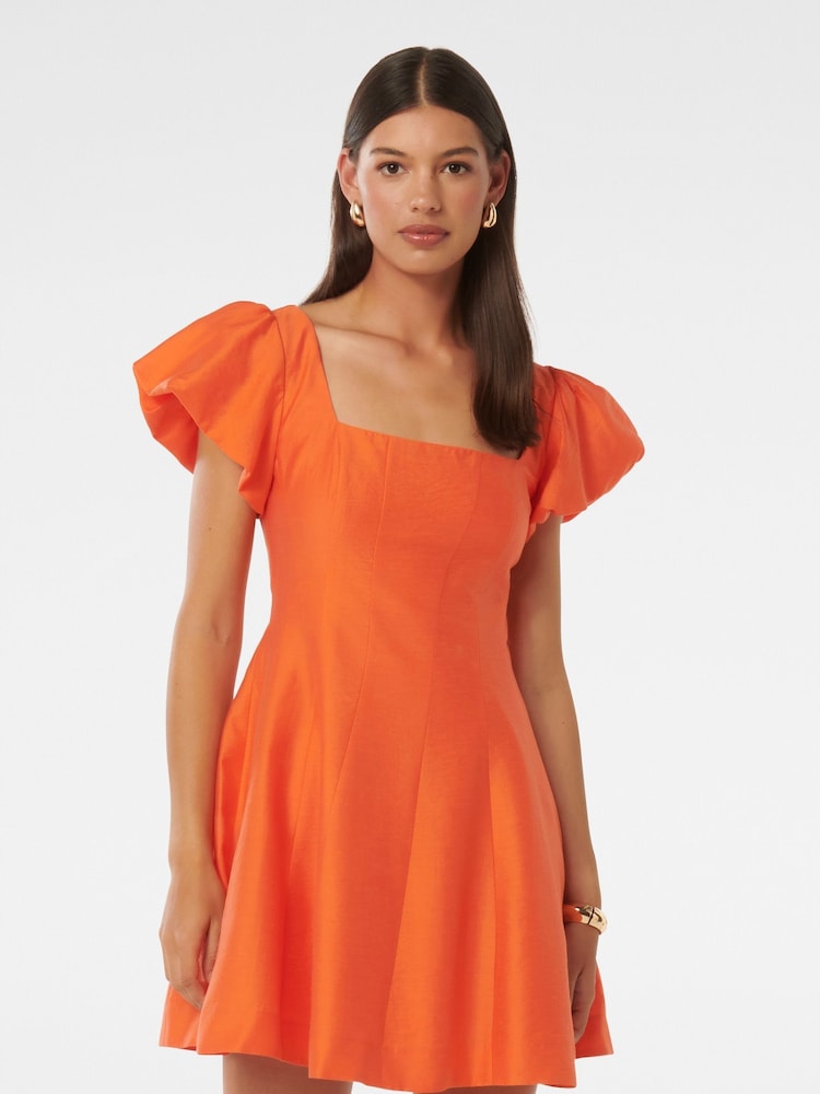 Forever New Orange Josie Petite Square Neck Mini Dress contains Linen - Image 1 of 5 Forever New Orange Josie Petite Square Neck Mini Dress contains Linen - Image 1 of 5