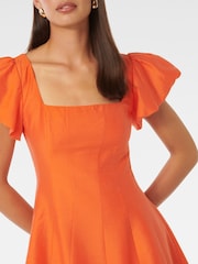 Forever New Orange Josie Petite Square Neck Mini Dress contains Linen - Image 2 of 5