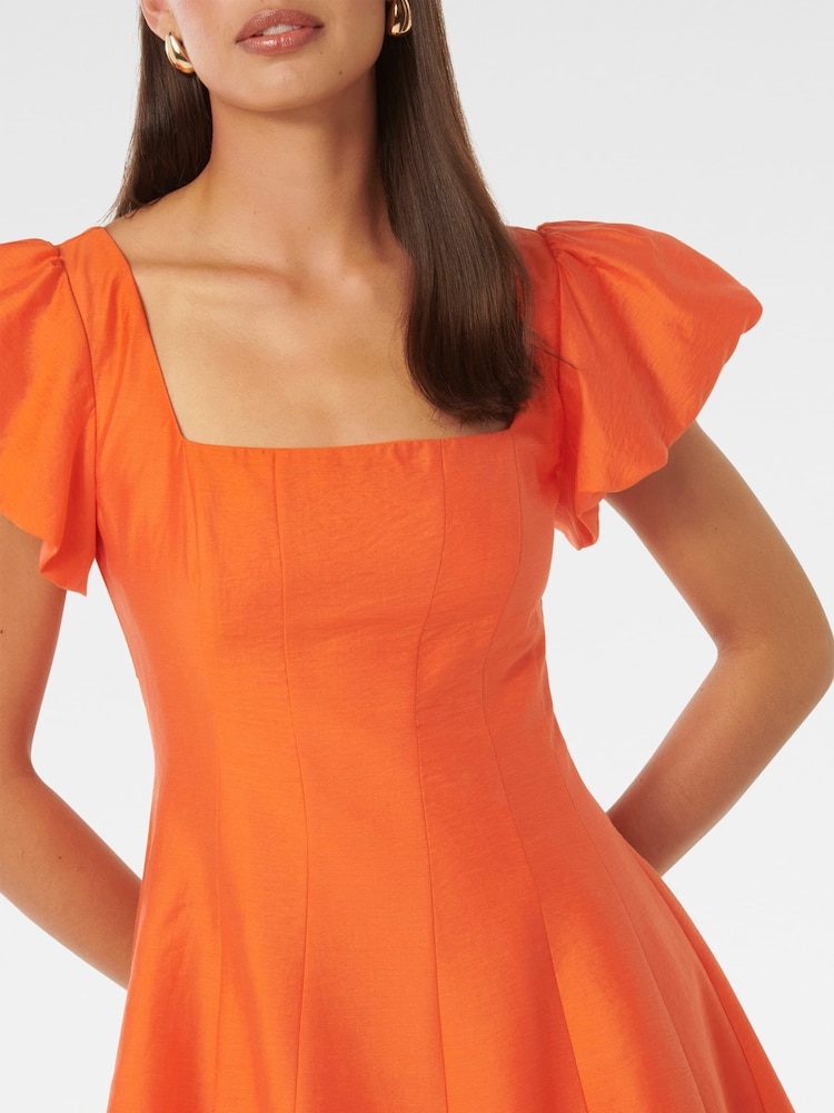 Forever New Orange Josie Petite Square Neck Mini Dress contains Linen - Image 2 of 5