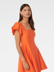 Forever New Orange Josie Petite Square Neck Mini Dress contains Linen - Image 3 of 5
