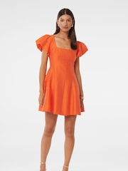 Forever New Orange Josie Petite Square Neck Mini Dress contains Linen - Image 5 of 5