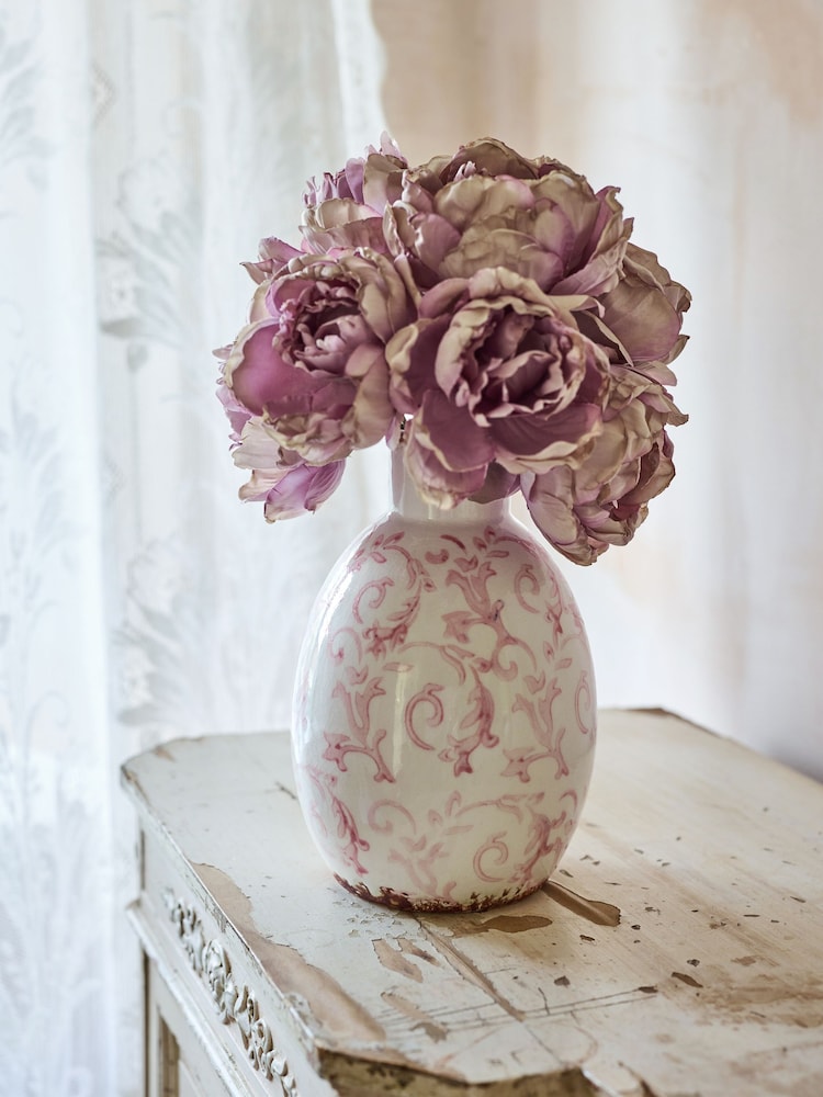 Shabby Chic by Rachel Ashwell® Pale Pink Peony Bouquet In Patterned Vase - Image 1 of 5 Shabby Chic by Rachel Ashwell® Pale Pink Peony Bouquet In Patterned Vase - Image 1 of 5