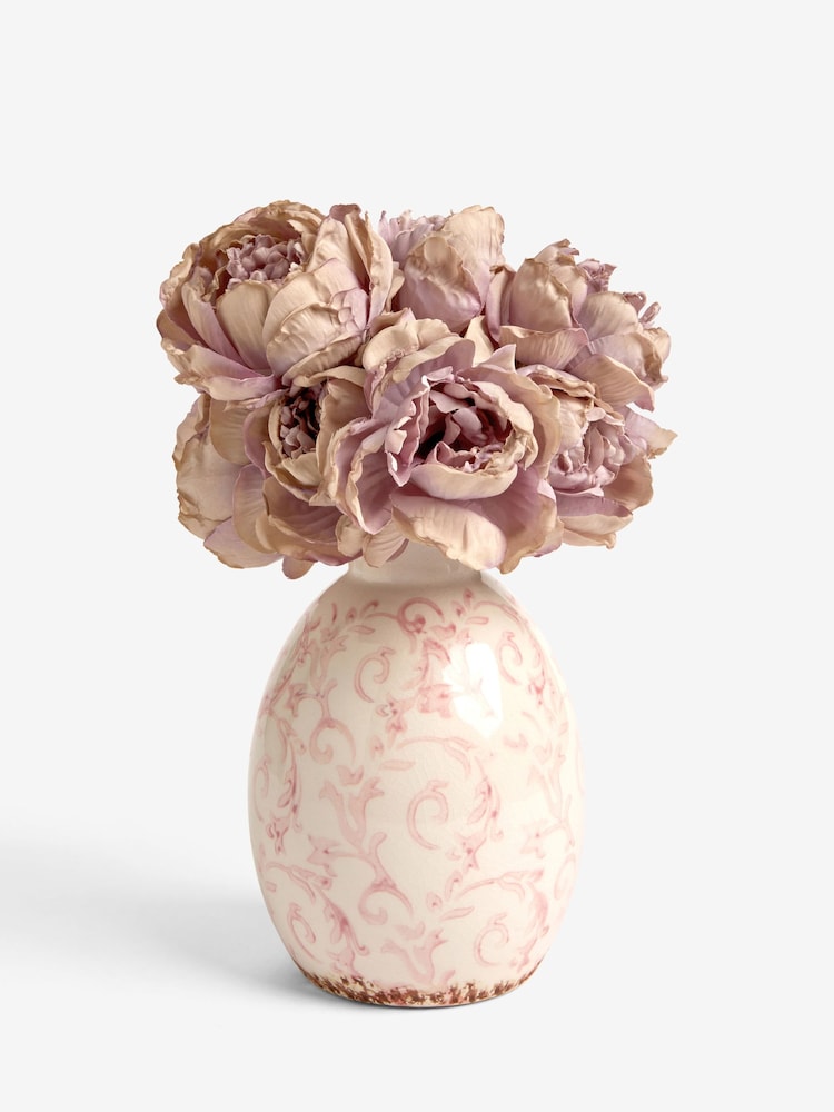 Shabby Chic by Rachel Ashwell® Pale Pink Peony Bouquet In Patterned Vase - Image 2 of 5 Shabby Chic by Rachel Ashwell® Pale Pink Peony Bouquet In Patterned Vase - Image 2 of 5