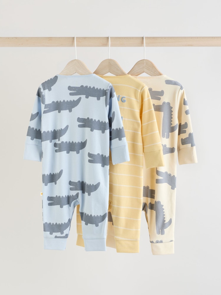 Blue/Yellow Baby Footless Sleepsuits 3 Pack (0mths-3yrs) - Image 5 of 12