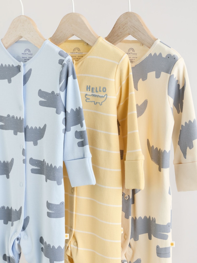 Blue/Yellow Baby Footless Sleepsuits 3 Pack (0mths-3yrs) - Image 7 of 12