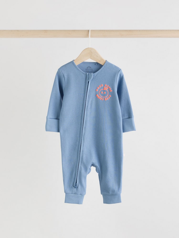 Blue Baby Two Way Zip Footless 100% Cotton Sleepsuits 3 Pack (0mths-3yrs) - Image 5 of 14