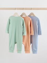 Green/Orange Rib Baby Footless Sleepsuits 3 Pack (0mths-3yrs) - Image 2 of 12
