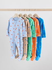 Bright 100% Cotton Two Way Zip Baby Sleepsuits 5 Pack (0mths-2yrs) - Image 1 of 1