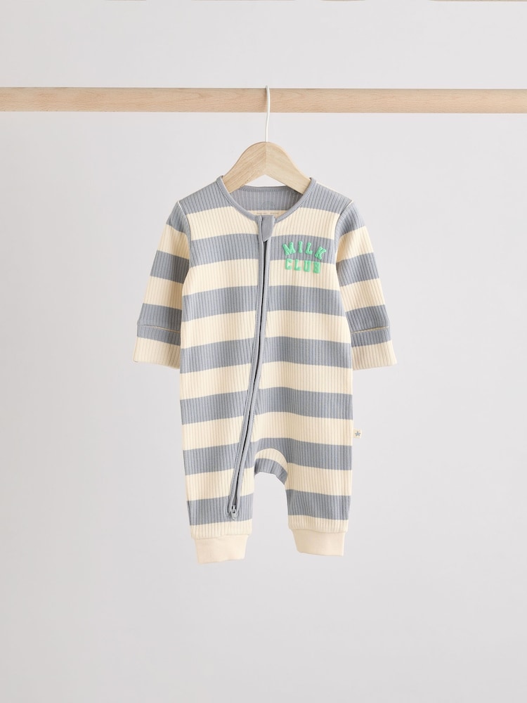 Milk Club Neutral Baby Two Way Zip Footless 100% Cotton Sleepsuits 3 Pack (0mths-3yrs) - Image 3 of 15