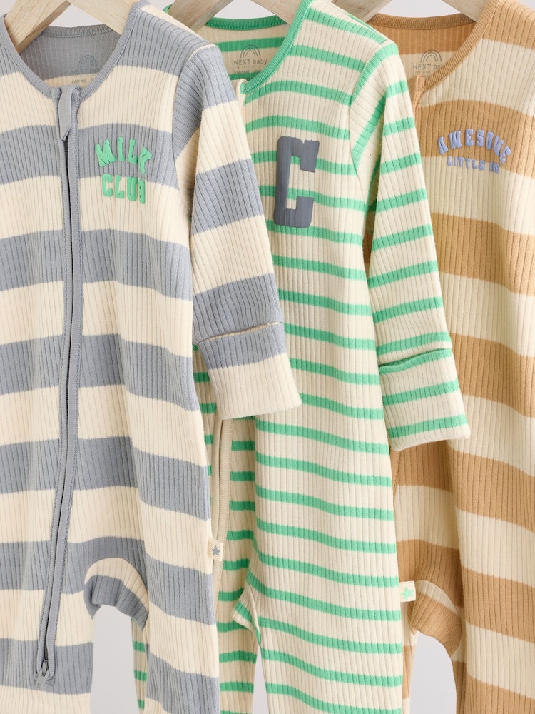 Milk Club Neutral Baby Two Way Zip Footless 100% Cotton Sleepsuits 3 Pack (0mths-3yrs) - Image 8 of 15