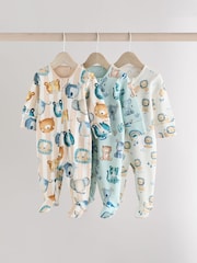 Синий - Two Way Zip Baby Sleepsuits 3 Pack (0mths-2yrs) - Изображение 1 11