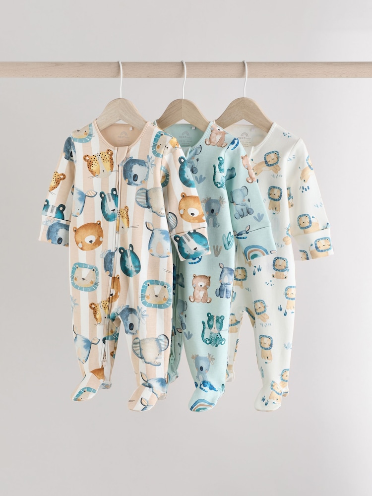 Синий - Two Way Zip Baby Sleepsuits 3 Pack (0mths-2yrs) - Изображение 1 11