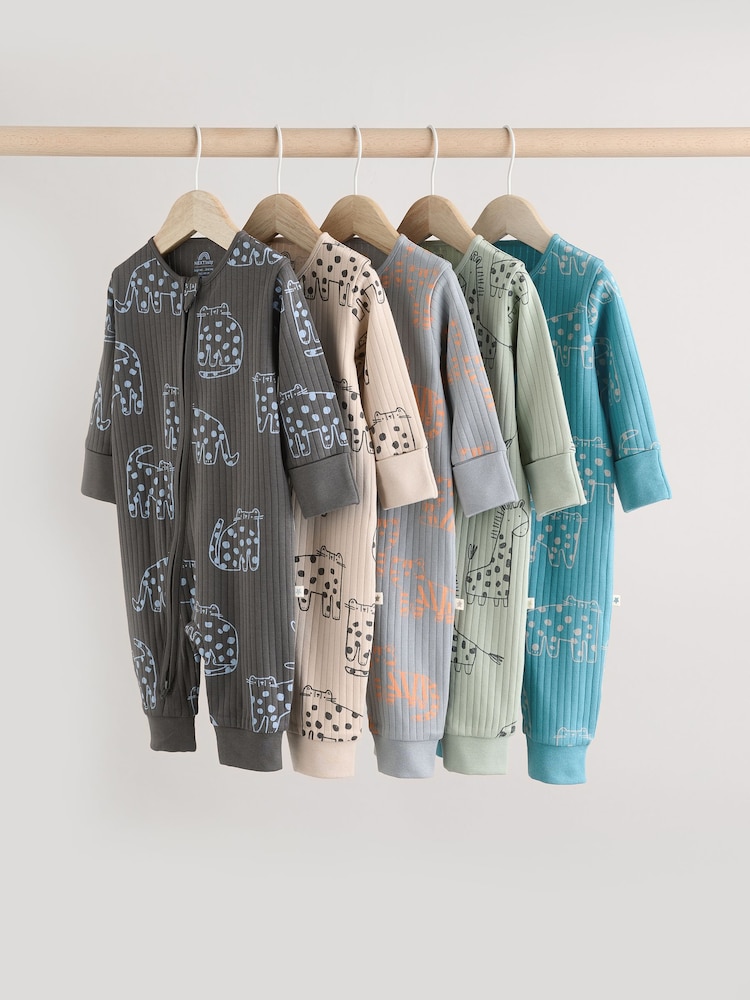 Minerals Baby Animal Print Two Way Zip Footless Sleepsuits 5 Pack (0mths-3yrs) - Image 1 of 14