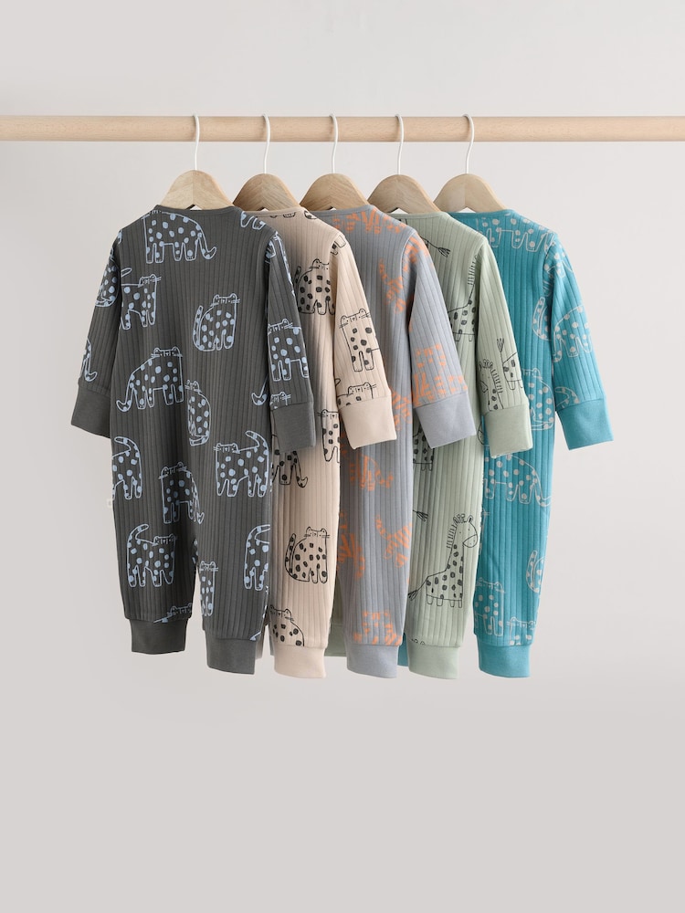 Minerals Baby Animal Print Two Way Zip Footless Sleepsuits 5 Pack (0mths-3yrs) - Image 2 of 14
