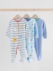 Blue Baby Embroidered Sleepsuits 3 Pack - Image 1 of 14