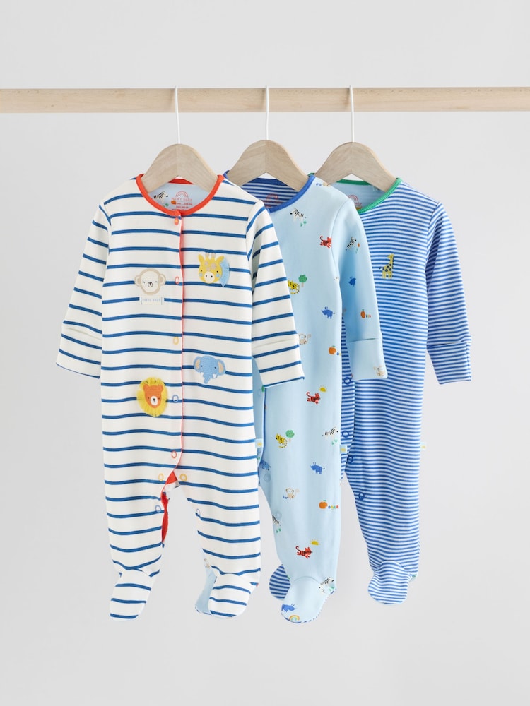 Blue Baby Embroidered Sleepsuits 3 Pack - Image 1 of 14