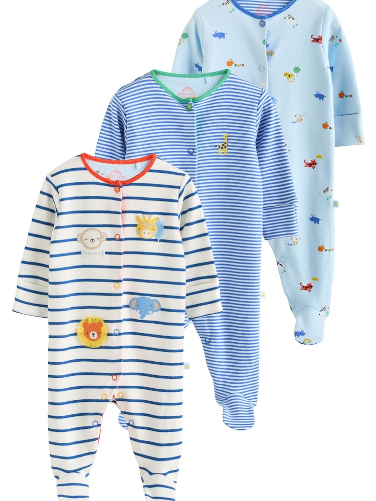 Blue Baby Embroidered Sleepsuits 3 Pack - Image 14 of 14