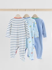 Blue Baby Embroidered Sleepsuits 3 Pack - Image 5 of 14