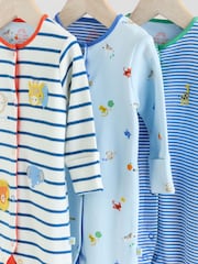 Blue Baby Embroidered Sleepsuits 3 Pack - Image 7 of 14