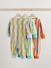 Blue/Orange Baby Two Way Zip Footless Sleepsuits 3 Pack (0mths-3yrs) - Image 2 of 13