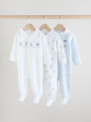 Blue/White Baby Embroidered Sleepsuits 3 Pack (0-2yrs) - Image 1 of 13