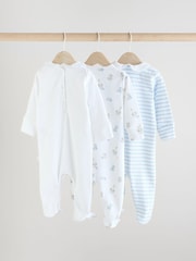 Blue/White Baby Embroidered Sleepsuits 3 Pack (0-2yrs) - Image 2 of 13