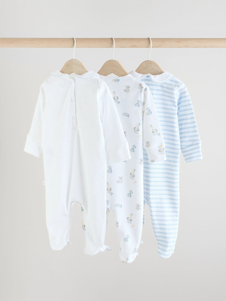 Blue/White Baby Embroidered Sleepsuits 3 Pack (0-2yrs) - Image 2 of 13