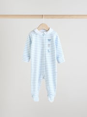 Blue/White Baby Embroidered Sleepsuits 3 Pack (0-2yrs) - Image 6 of 13