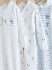 Blue/White Baby Embroidered Sleepsuits 3 Pack (0-2yrs) - Image 7 of 13