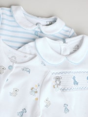 Blue/White Baby Embroidered Sleepsuits 3 Pack (0-2yrs) - Image 8 of 13