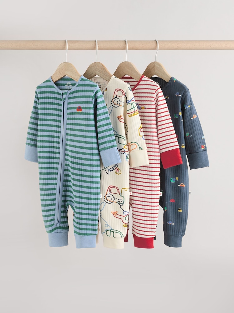 Blue Baby Transport Two Way Zip Footless Sleepsuits 4 Pack (0mths-3yrs) - Image 2 of 13