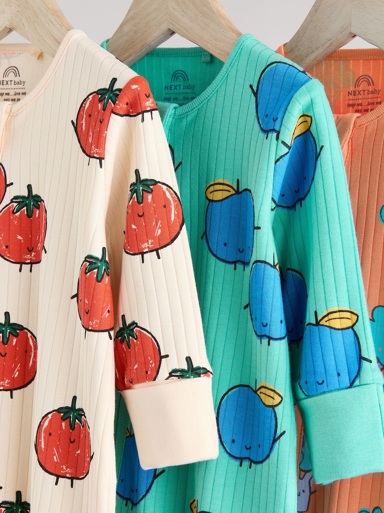 Bright Veg Baby Two Way Zip Footless 100% Cotton Sleepsuits 3 Pack (0mths-3yrs) - Image 7 of 15