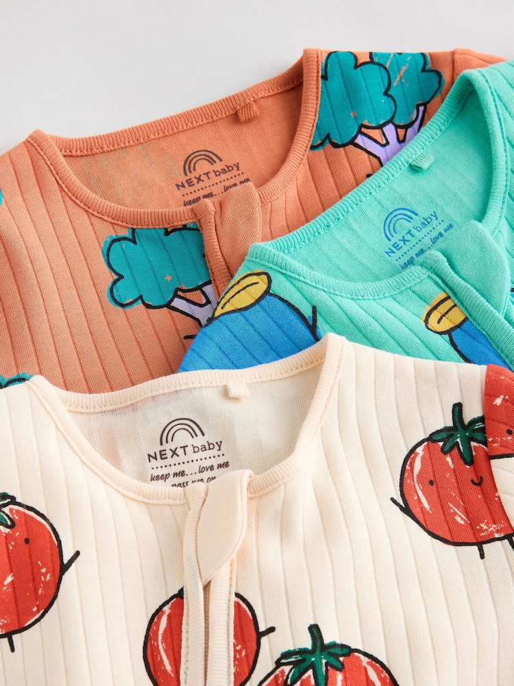 Bright Veg Baby Two Way Zip Footless 100% Cotton Sleepsuits 3 Pack (0mths-3yrs) - Image 8 of 15