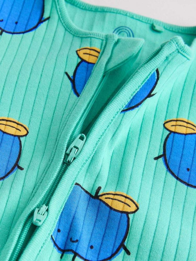 Bright Veg Baby Two Way Zip Footless 100% Cotton Sleepsuits 3 Pack (0mths-3yrs) - Image 9 of 15