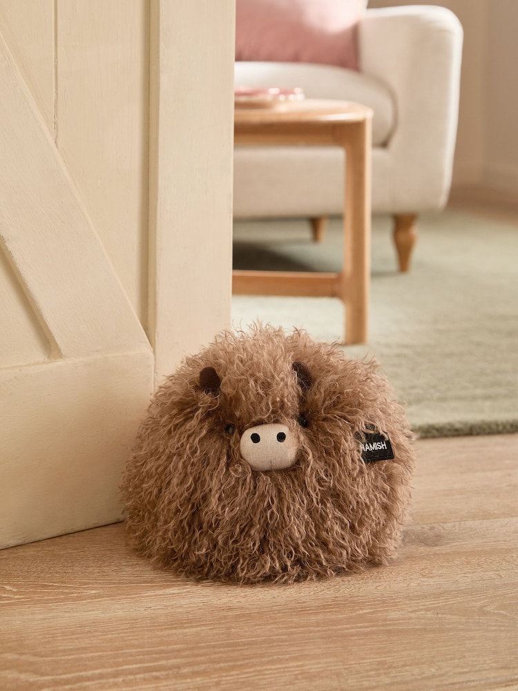 Natural Hamish The Highland Cow Faux Fur Ball Doorstop - Image 1 of 5