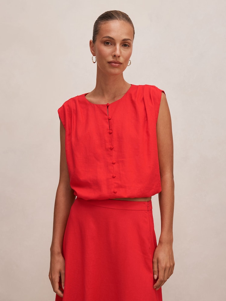 Forever New Red Naia Bubble Hem Top Contains Linen - Image 1 of 5 Forever New Red Naia Bubble Hem Top Contains Linen - Image 1 of 5