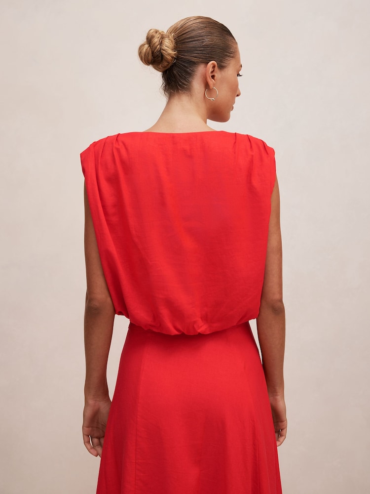 Forever New Red Naia Bubble Hem Top Contains Linen - Image 2 of 5 Forever New Red Naia Bubble Hem Top Contains Linen - Image 2 of 5