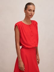 Forever New Red Naia Bubble Hem Top Contains Linen - Image 4 of 5