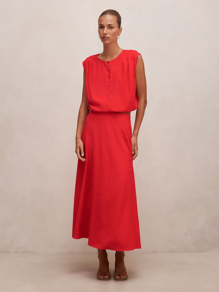 Forever New Red Naia Bubble Hem Top Contains Linen - Image 5 of 5 Forever New Red Naia Bubble Hem Top Contains Linen - Image 5 of 5
