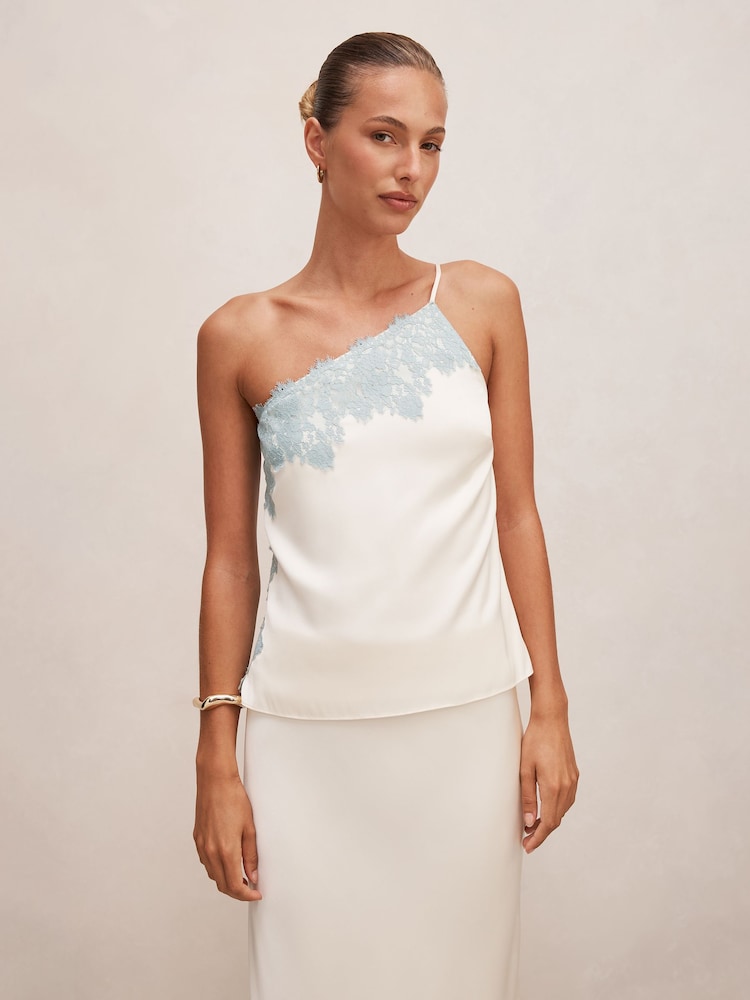 Forever New Cream Adele One Shoulder Lace Trim Top - Image 1 of 5 Forever New Cream Adele One Shoulder Lace Trim Top - Image 1 of 5