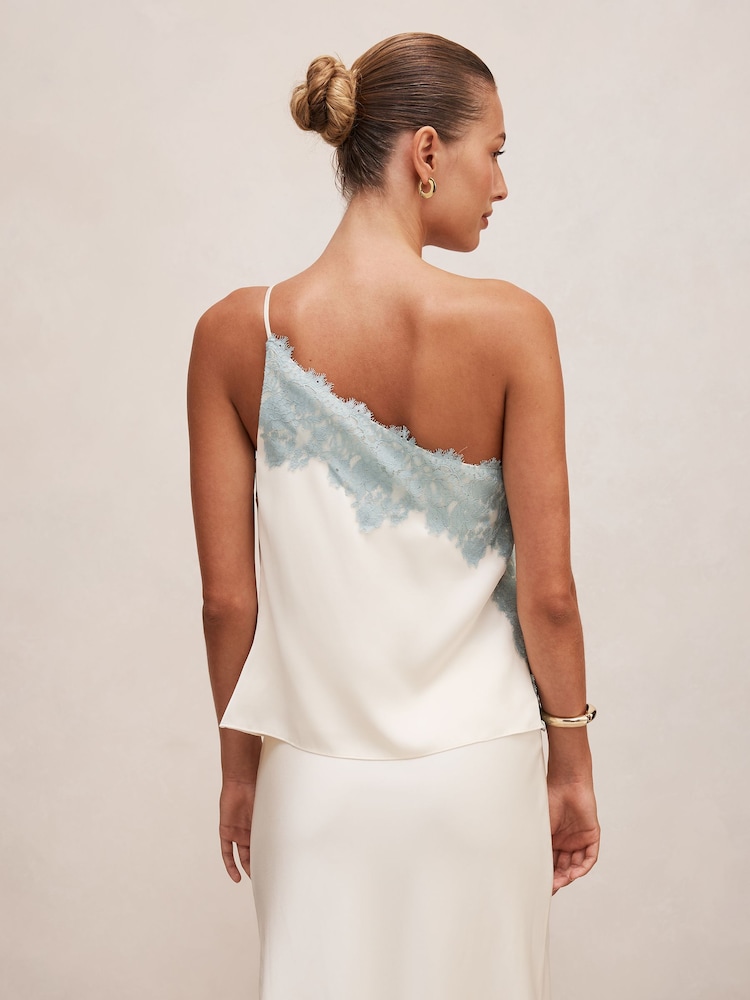 Forever New Cream Adele One Shoulder Lace Trim Top - Image 2 of 5 Forever New Cream Adele One Shoulder Lace Trim Top - Image 2 of 5