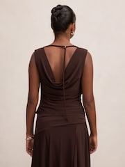 Forever New Brown Ada Petite Drape Cowl Neck Back Top - Image 2 of 5