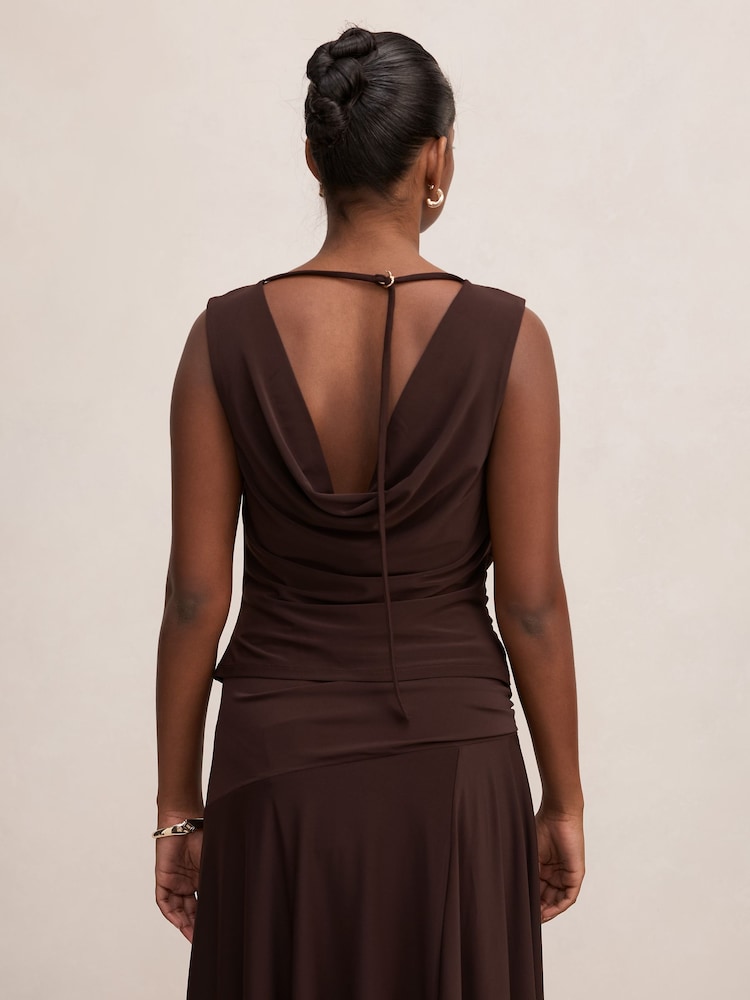Forever New Brown Ada Petite Drape Cowl Neck Back Top - Image 2 of 5