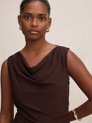 Forever New Brown Ada Petite Drape Cowl Neck Back Top - Image 3 of 5